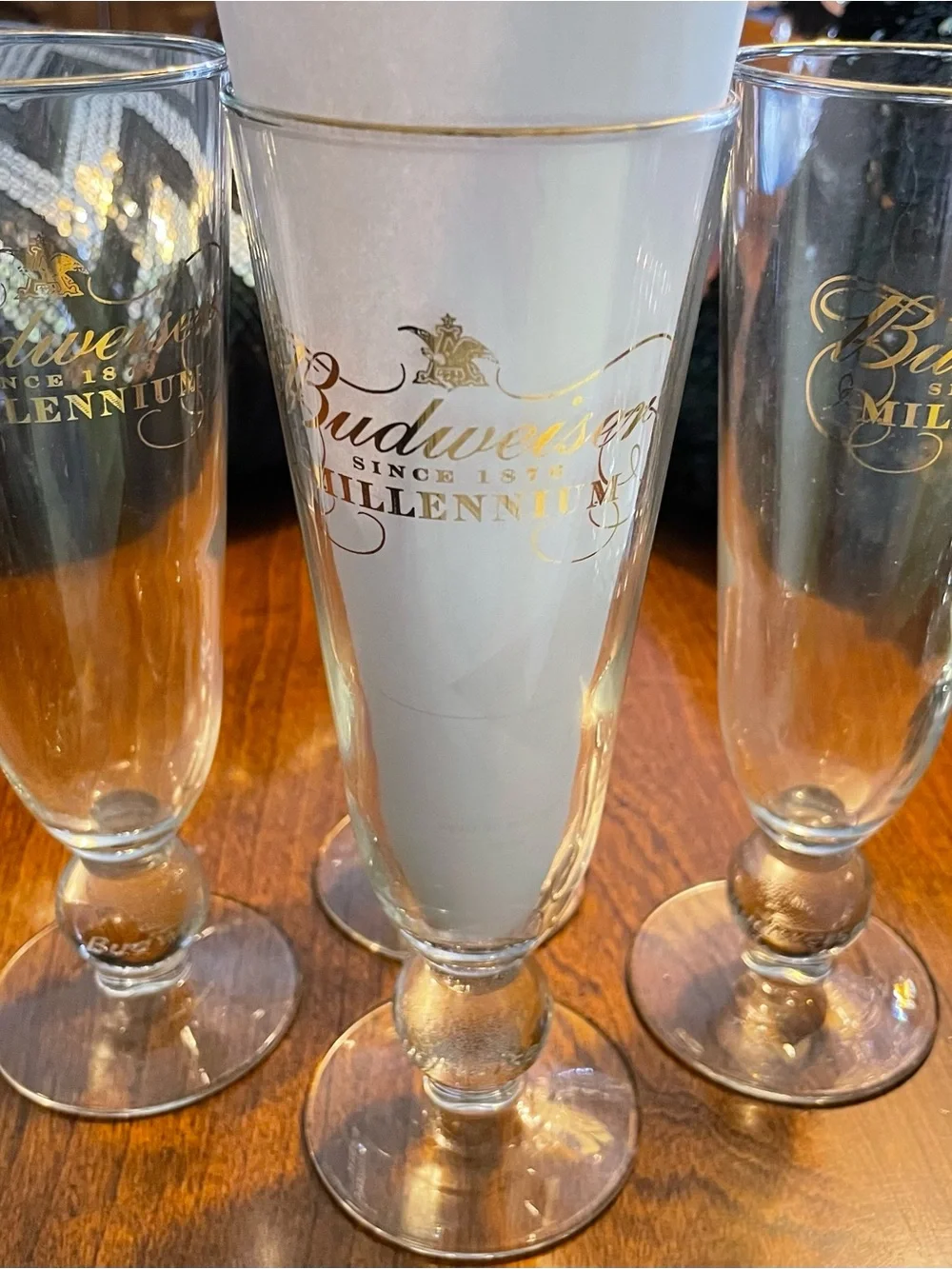Budweiser Collectible / Vintage Clear Stemmed Glasses with Gold Lettering - Set